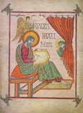 The Lindisfarne Gospels is an illuminated manuscript gospel book produced around the year 700 CE in a monastery on Lindisfarne Island, off the coast of Northumberland. It is now on display in the British Library in London. The manuscript is one of the finest works in the unique style of Hiberno-Saxon or Insular art, combining Mediterranean, Anglo-Saxon and Celtic elements. <br/><br/>

The Lindisfarne Gospels are presumed to be the work of a monk named Eadfrith, who became Bishop of Lindisfarne in 698 and died in 721. Current scholarship indicates a date around 715, and it is believed they were produced in honour of St. Cuthbert. However, it is also possible that Eadfrith produced them prior to 698, in order to commemorate the elevation of Cuthbert's relics in that year, which is also thought to have been the occasion for which the St Cuthbert Gospel was produced.<br/><br/>

The Gospels are richly illustrated in the insular style, and were originally encased in a fine leather binding covered with jewels and metals made by Billfrith the Anchorite in the 8th century. During the Viking raids on Lindisfarne, however, this cover was lost, and a replacement was made in 1852. The text is written in insular script.<br/><br/>

In the 10th century an Old English translation of the Gospels was made: a word-for-word gloss inserted between the lines of the Latin text by Aldred, Provost of Chester-le-Street. This is the oldest extant translation of the Gospels into the English language. The Gospels may have been taken from Durham Cathedral during the Dissolution of the Monasteries, ordered by Henry VIII, and were acquired in the early 17th century by Sir Robert Cotton from Thomas Walker, Clerk of the Parliaments. Cotton's library came to the British Museum in the 18th century, and from there to the British Library in London when this was separated from the British Museum.
